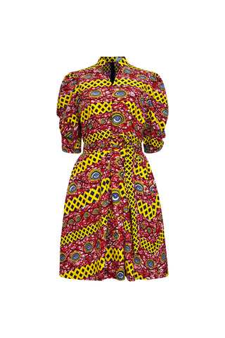 Gozie Dress - Red and Yellow African Ankara Wax Cotton Print