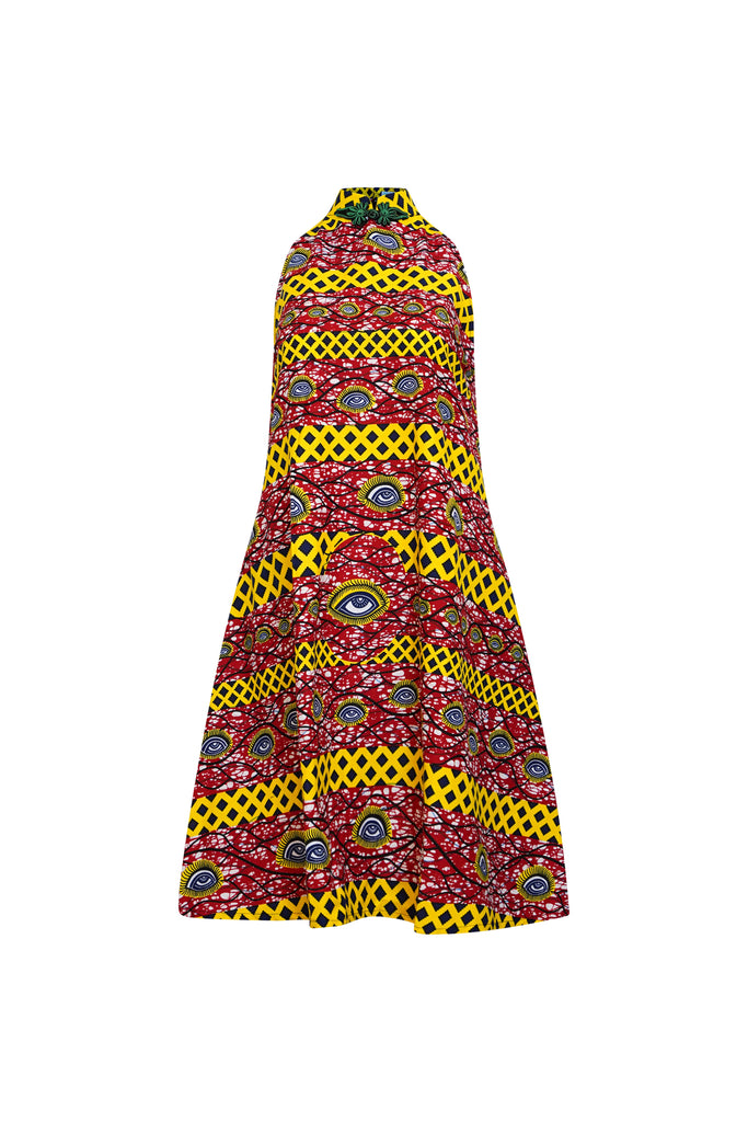 Yejide Dress - Red and Yellow African Ankara Wax Cotton Print