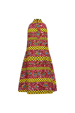 Yejide Dress - Red and Yellow African Ankara Wax Cotton Print