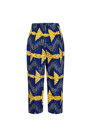 Taiwo Cropped Pants - Blue White and Yellow African Ankara Wax Cotton Print