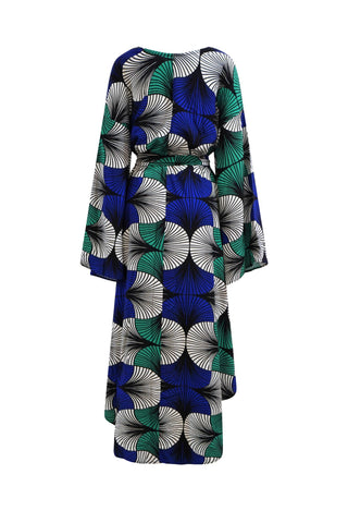 Sope Dress - Blue White & Green EWA NAIBU Print