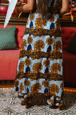 Surya Cheongsam Top - White and Blue House of Snails Print