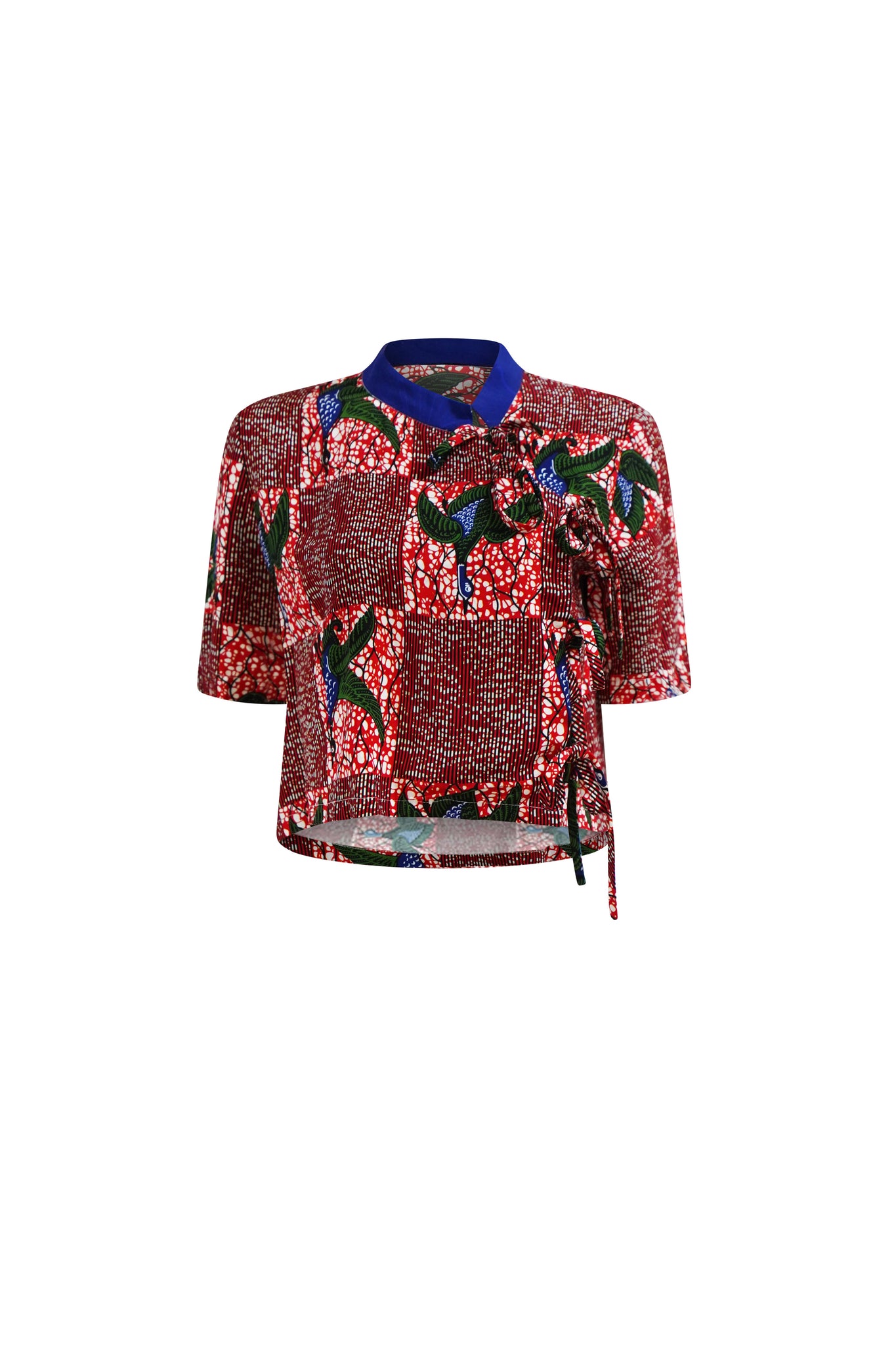Tine Cheongsam Top - Red White & Green Onyame Sɛn Print