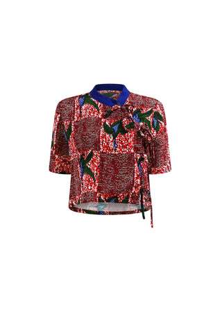 Tine Cheongsam Top - Red White & Green Onyame Sɛn Print