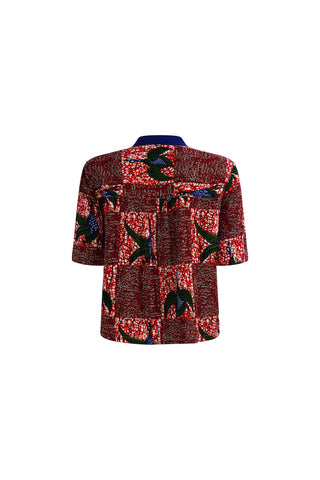 Tine Cheongsam Top - Red White & Green Onyame Sɛn Print