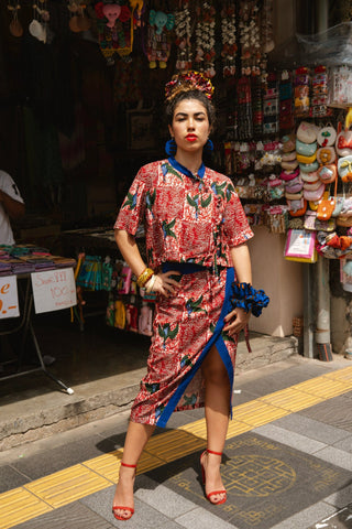 Tine Wrap Skirt - Red White & Green Onyame Sɛn Print