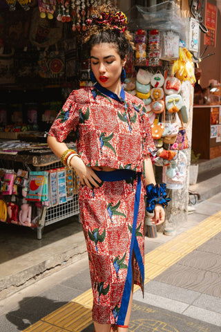 Tine Wrap Skirt - Red White & Green Onyame Sɛn Print