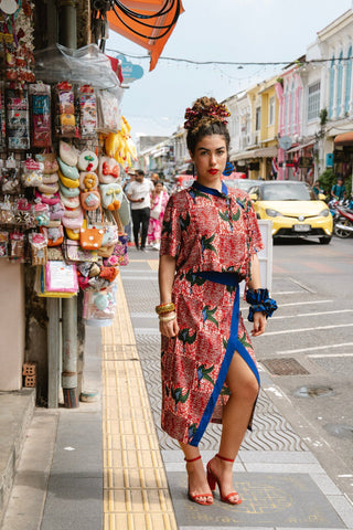 Tine Wrap Skirt - Red White & Green Onyame Sɛn Print