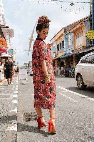 Tine Wrap Skirt - Red White & Green Onyame Sɛn Print