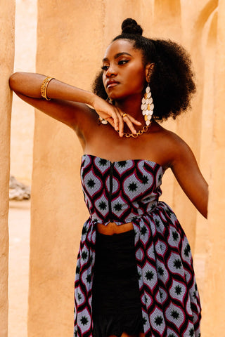 Tiwa Top - Grey and Pink Ancestor's Eye African Ankara Wax Cotton Print