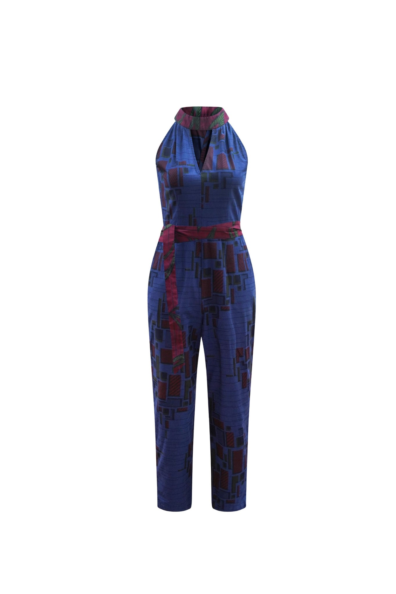 Tuki Keyhole Jumpsuit - Navy Blue African Ankara Wax Cotton Print