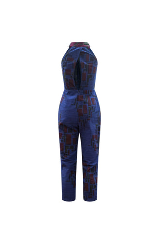 Tuki Keyhole Jumpsuit - Navy Blue African Ankara Wax Cotton Print