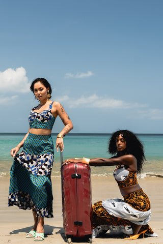 Chinedu Twin Set - White & Azure Awoluba & Guineafowl Ankara Print