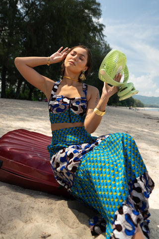 Chinedu Twin Set - White & Azure Awoluba & Guineafowl Ankara Print