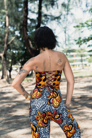 Deka Medley Corset - Red, Orange & Yellow Ankara Print