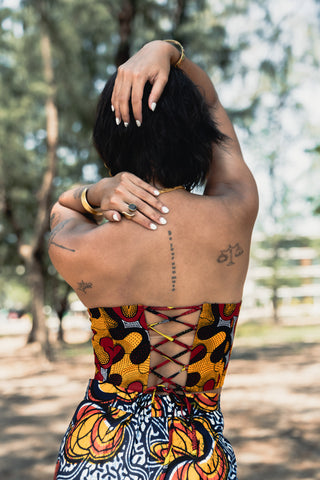 Deka Medley Corset - Red, Orange & Yellow Ankara Print