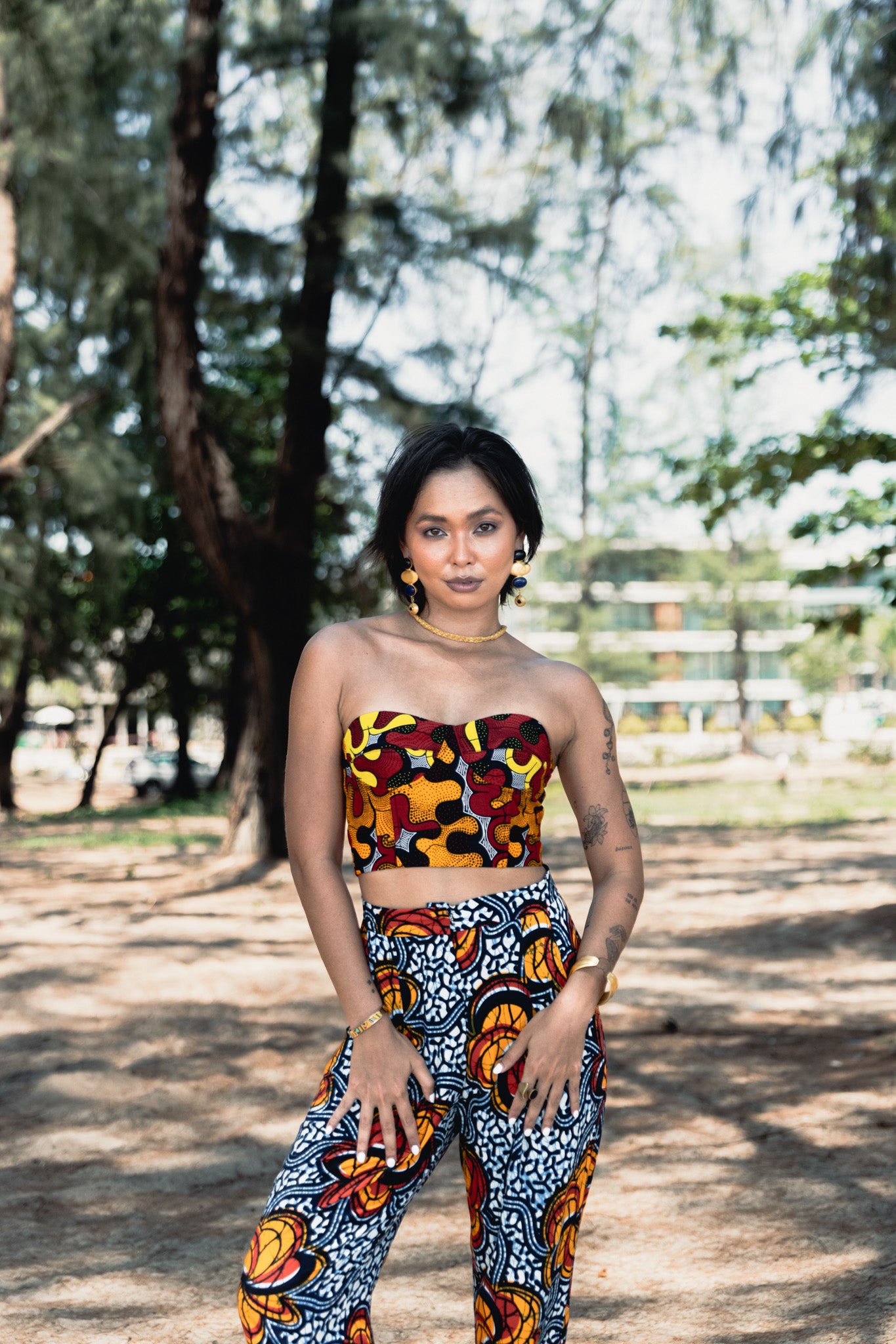 Deka Medley Corset - Red, Orange & Yellow Ankara Print