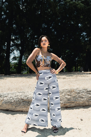 Deka Medley Corset - White, Orange & Brown Ankara Print