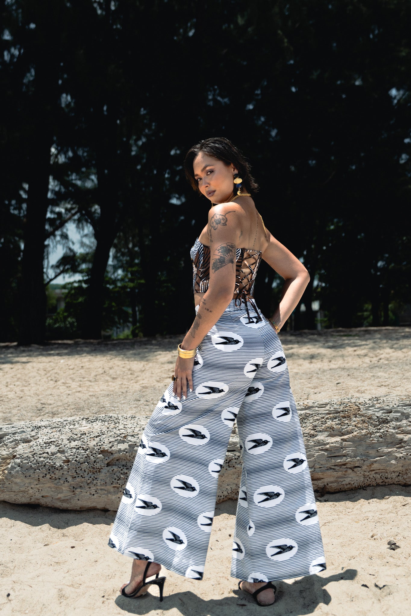 Deka Medley Corset - White, Orange & Brown Ankara Print