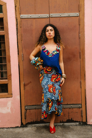 Zackia Spaghetti Top - Solid Blue Print