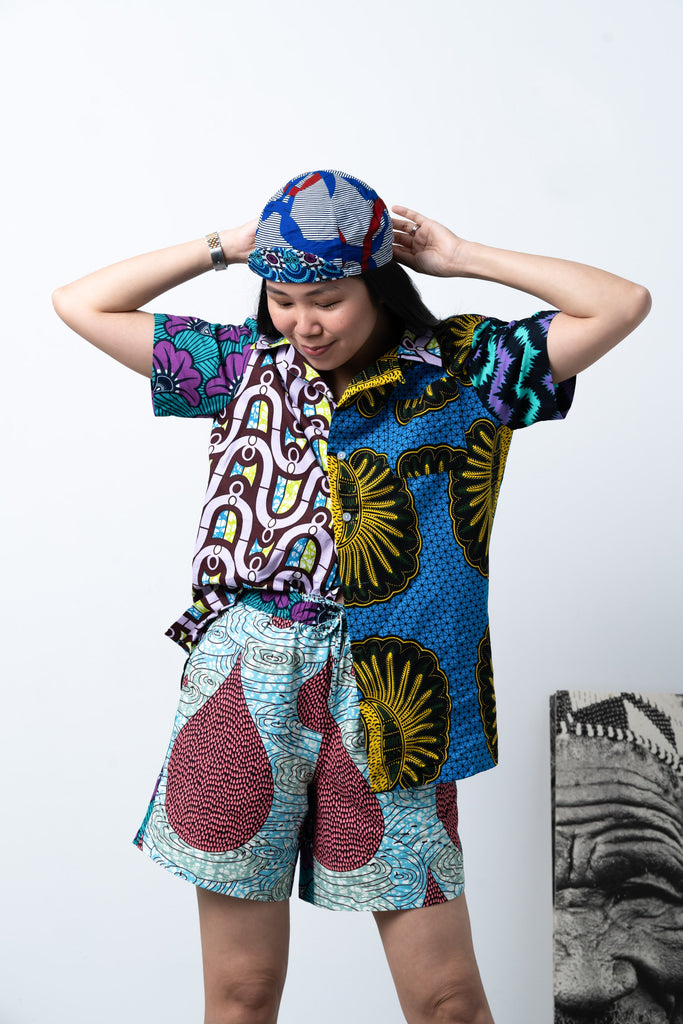 Chinny Shorts - Mix Match Rolls Royce Pink Purple and Green African Ankara Wax Cotton Print