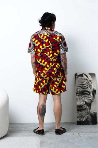 Chinny Shorts - Mix Match Awoluba/Water Well Yellow White and Red African Ankara Wax Cotton Print