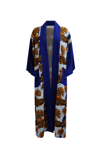 Zola Long Afromono Kimono - White and Blue House of Snails Print