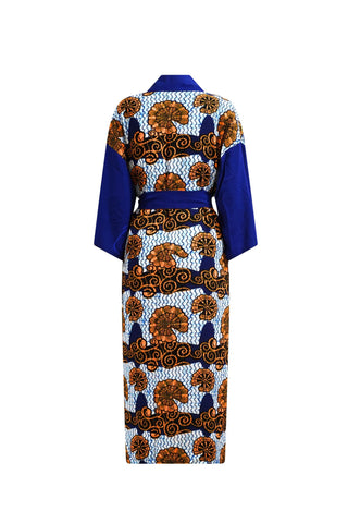 Zola Long Afromono Kimono - White and Blue House of Snails Print