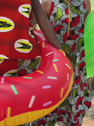Chidera Wide-leg Pants - Red & Green Speed Bird & Rolls Royce Ankara Print