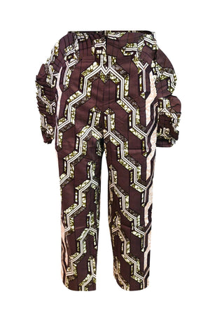 Makena Ruffled Pants Ankara Wax Print OliveAnkara