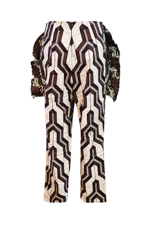 Makena Ruffled Pants Ankara Wax Print OliveAnkara