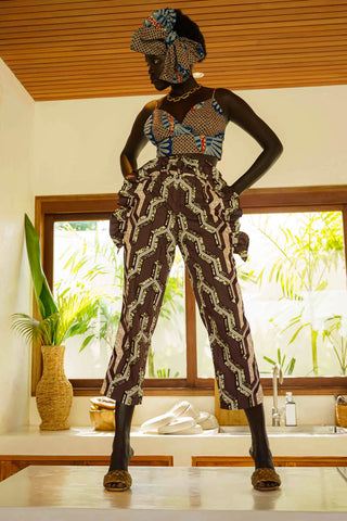 Makena Ruffled Pants Ankara Wax Print OliveAnkara